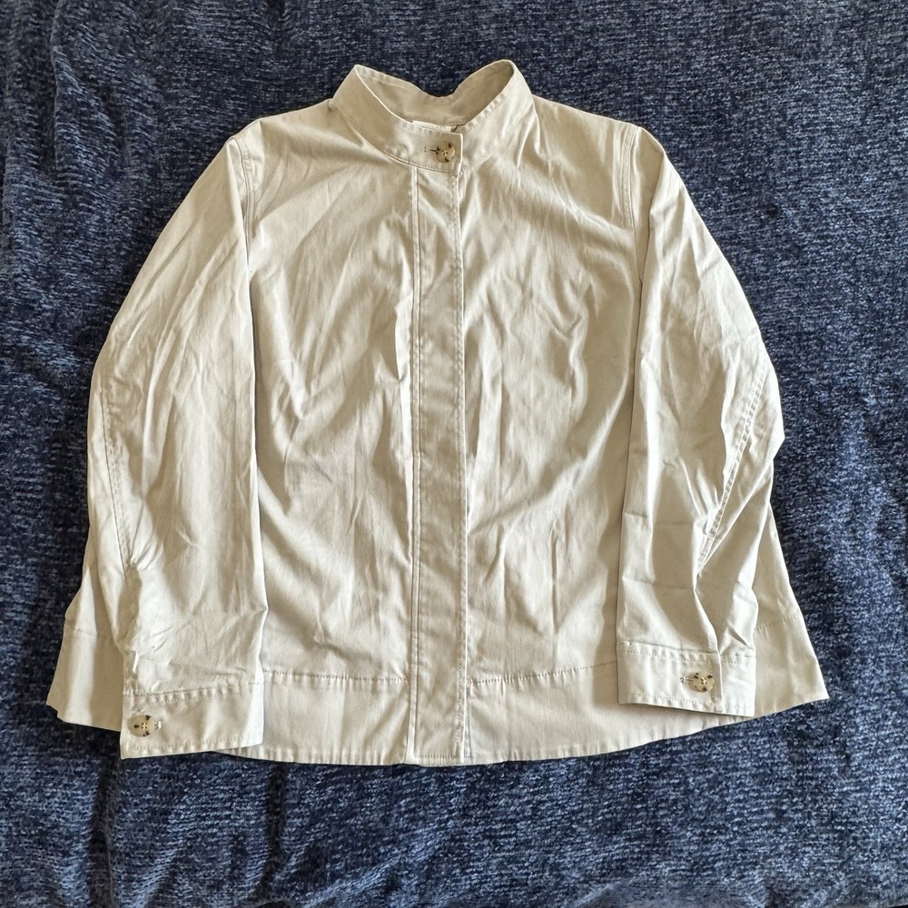 J. Jill Women's Plus 1X Beige Relaxed Utility Jacket Button Up Stretch Light EUC
